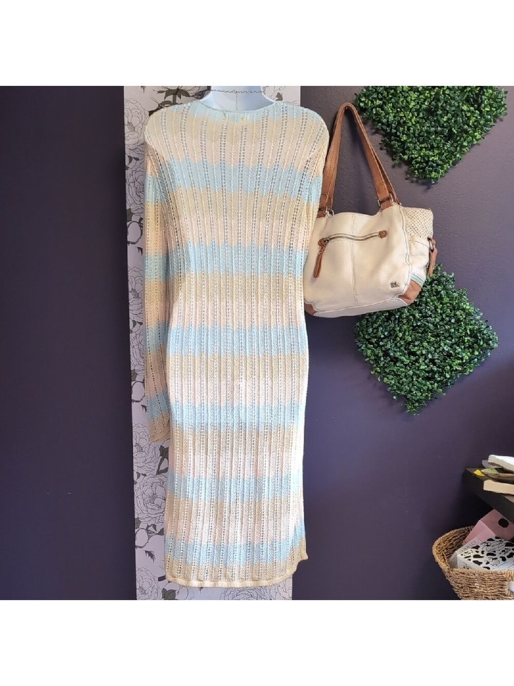 Honey Punch Beige and Light Blue Long Cardigan - Picture 5 of 6
